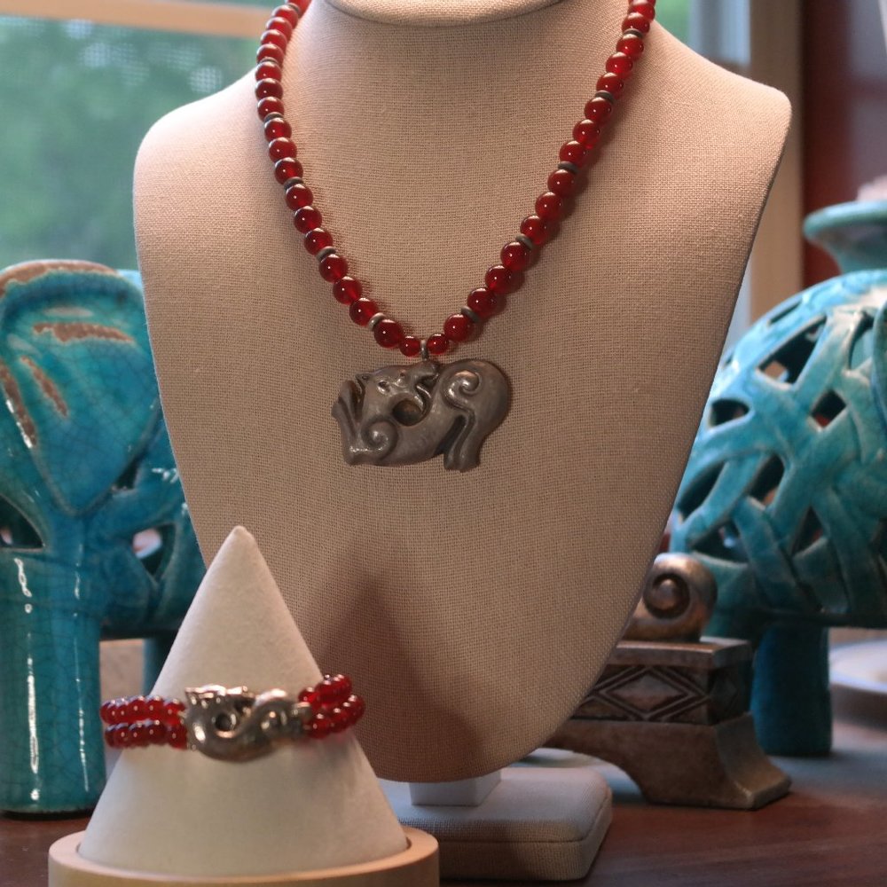 Silver 925 and Cornelian Bracelet and Necklace